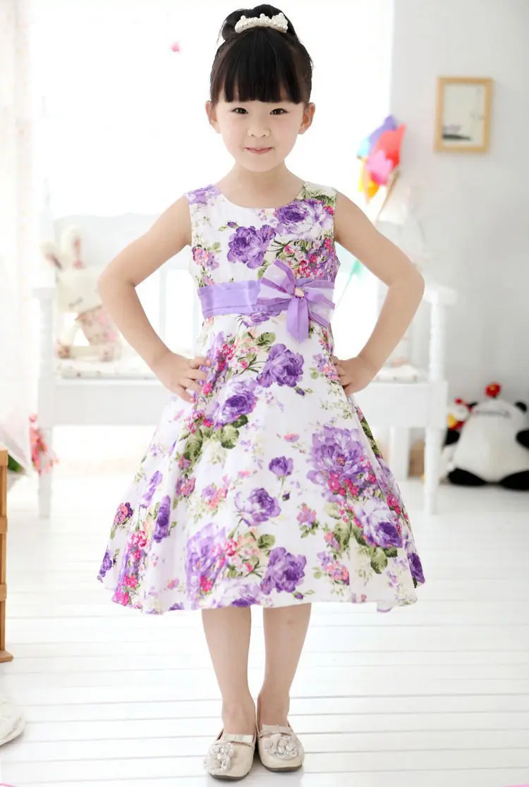 2016 Karstā Bērnu Baby Meitenes Bērniem Vasaras Drēbes Bez Piedurknēm Princese Kāzu Puse, Purpura Ziedu Priekšgala Kleita Pilnu Kleitas 2 -11 Gadi