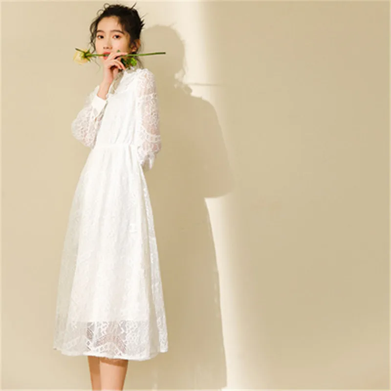 Sievietes Ikdienas Kleita Rudens korejiešu Stilā, Temperaments Super Pasaku Augsts Viduklis Kleitas Vairāku Izmēru garām piedurknēm Kokvilnas Vestidos 5A019