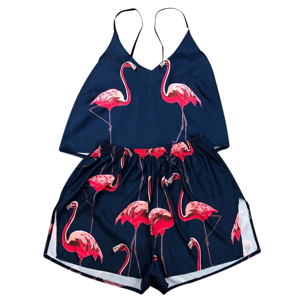 Ir 2021. Vasaras Sexy Pijamas Sieviešu Pidžamas Komplekts Zīda Mājas Tērps Fox Drukāt V Kakla Pyjama Sievietei Femme Sleepwear Satīns