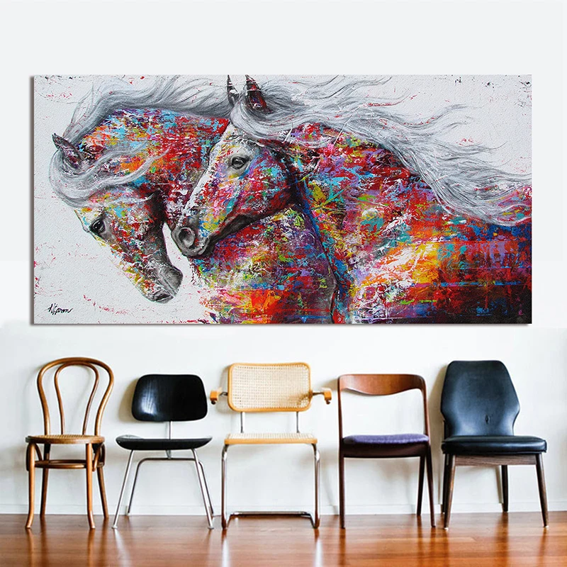 Dzīvnieku Mākslas Divas Gaitas Zirgiem Audekla Apgleznošana Sienu, Mākslas Attēlus Dzīvojamā Istaba Mūsdienu Abstraktās Mākslas Izdrukas, Plakāti