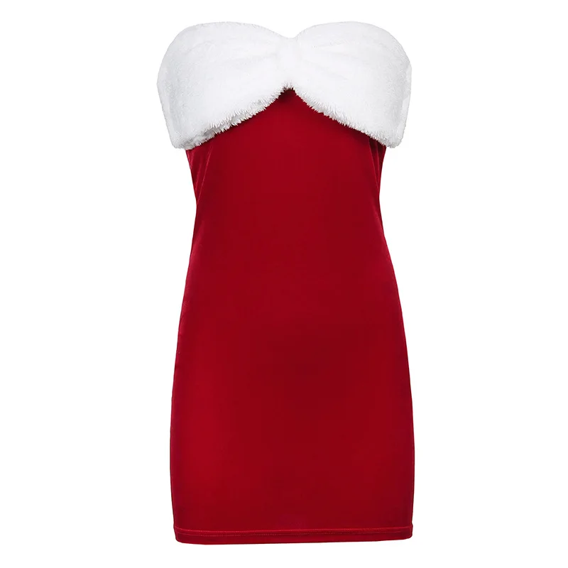 Seksīga Kleita Sievietēm Samta Priekšgala Mezgls Sarkanās Kleitas, Mini Zīmuli Vintage Vestidos Drēbes Caurules bez Piedurknēm, Klubu Tērpi Ziemassvētku Dāvanu