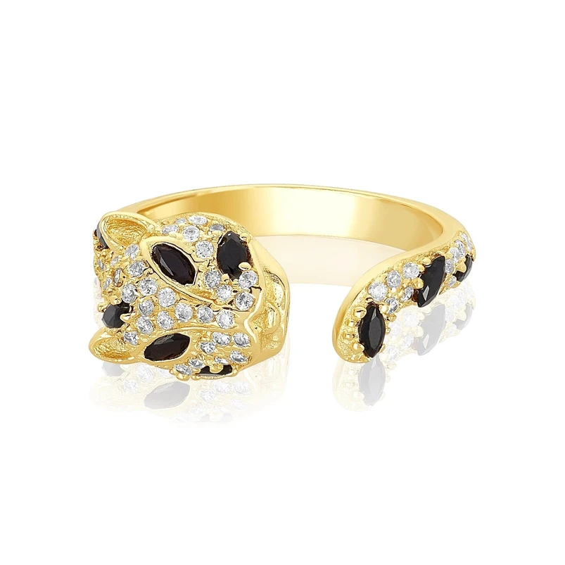 Zelta krāsā Jaguar leopard gredzenu sievietēm mikro bruģēt 5.A cz atvērt koriģē pirkstu rotaslietas