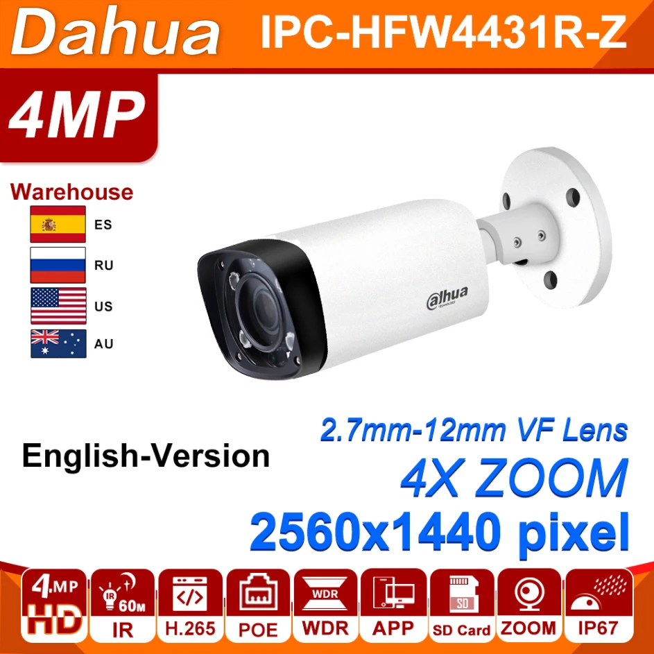 Dahua ip Kameras 4MP HD Kamera IPC-HFW4431R-Z Nakts Redzamības IS 60M 2.7~12mm VF Len Motorize Zoom, Auto Fokuss Bullet HD POE VIDEONOVĒROŠANAS KĪN