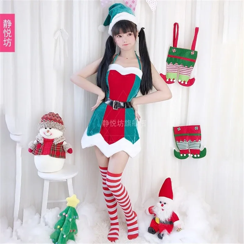 Sexy Santa Cosplay Ziemassvētki Apģērbs Iedomātā Kleita ar Jostu, Cepure Skatuves Sniegumu Apģērbu Puse Ziemassvētku Cosplay Kostīmi Ne Zeķes