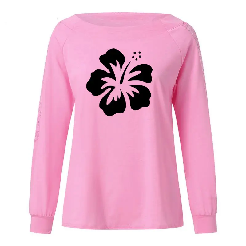 Havaju Hibiscus Ziedu Drukāt Sieviešu T Krekls Smieklīgi Teeshirt Sieviešu Apģērbu Gadījuma Garām Piedurknēm Liela Izmēra Zaudēt Mežģīņu Topi, T-Veida
