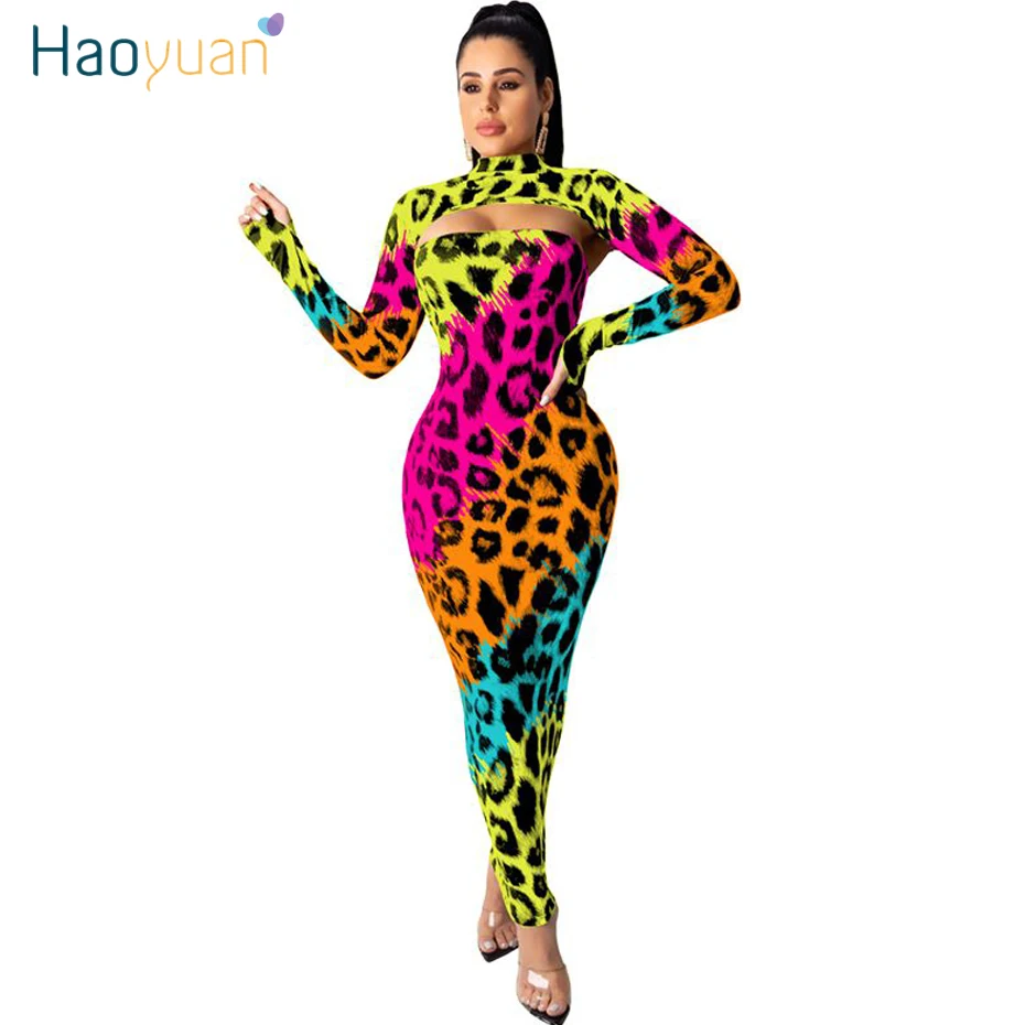 HAOYUAN Sexy Camo Leopard Divas Gabals, kas Sievietēm Rave Festivāls Apģērbu Kultūru Top Matching Kleita Komplekti 2 Gabals Dzimšanas dienas Klubu Tērpiem