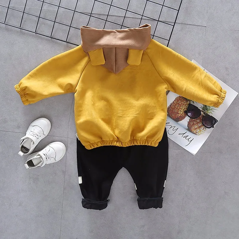 Bērni, Meitenes Zēni Modes Apģērbu Pavasara Rudens Uzvalks Kapuci Lācis Mētelis T krekls, bikses 3Pcs/Komplekti, Apģērbu, Bērnu Kokvilnas Treniņtērpi
