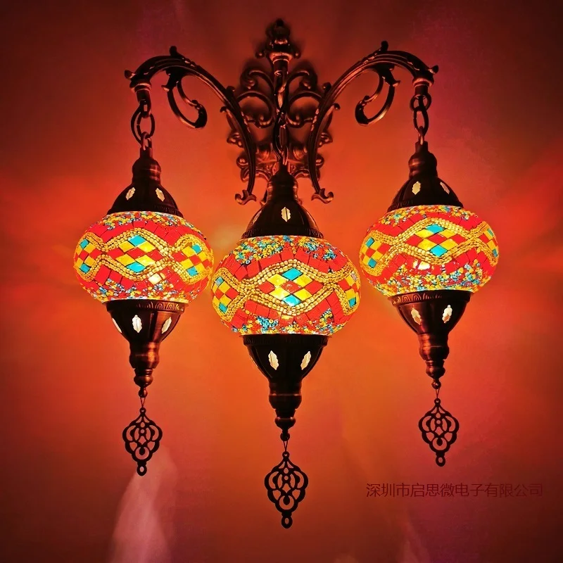 3 Galvām Jaunu Vidusjūras stilā Art Deco turku Mozaīkas Sienas Lampas Handcrafted mozaīkas Stikla romantisks sienas gaismas