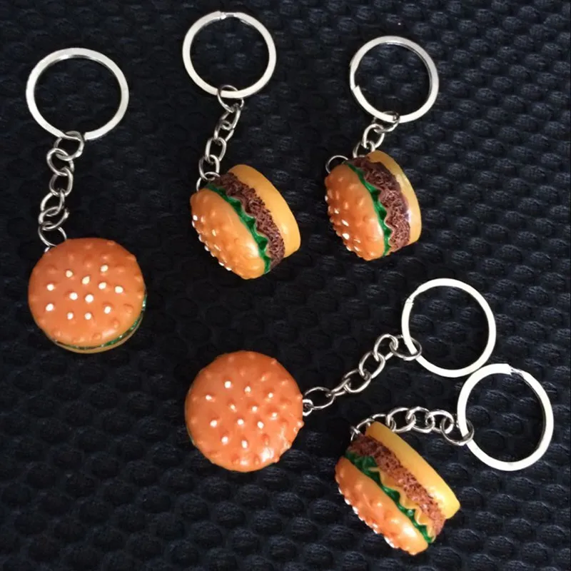 Simulācijas Pārtikas Hamburger keychain kulons Jaunums Sveķu Burger King keyring atklāšanas ceremonija, reklāmas dāvanas DIY piederumu
