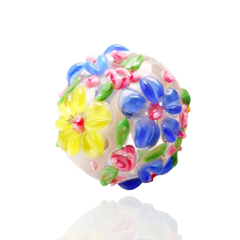 Vairumtirdzniecības 3pcs 16mm 3D Boutique Ziedu Murano Stikla krelles, kas Atbilstu Eiropas Piekariņi Rokassprādzes Piekariņi diy Rotaslietas Lampwork Stikla Pērles
