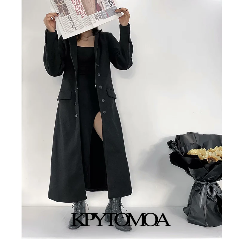 KPYTOMOA Sieviešu 2020. Gadam, Modes, Ar Pogām, ar Rāvējslēdzēju-up Vilnas Mētelis Vintage garām Piedurknēm Atpakaļ Vents Sieviešu Virsdrēbes Elegants Mētelis