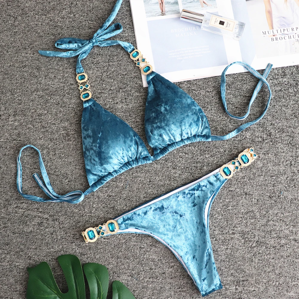 Crystal Diamond samta bikini, sandales, Rozā Un zils peldkostīms cietā peldkostīmi sievietes pavada bikini 2019 brazīlijas bikini