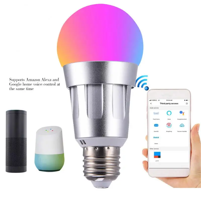 7W WiFi Smart Spuldzes E27 B22 LED RGB Lampa Strādā Ar Alexa/Google Home 85-265V RGB+Baltais Aptumšojami Taimera Funkcija Magic Spuldzes