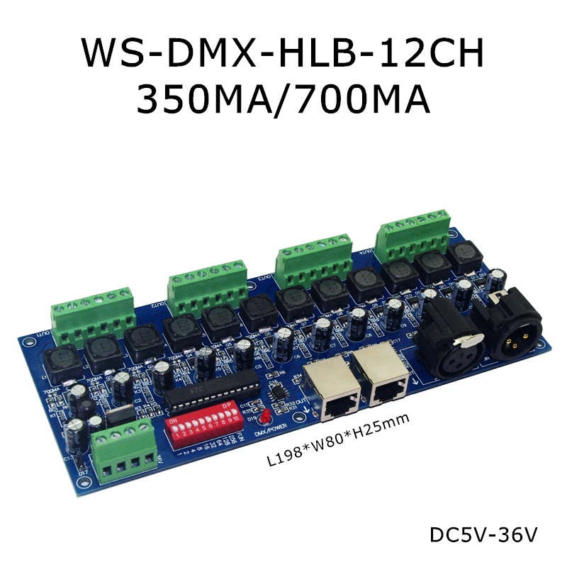 350MA/700MA*12CH Pastāvīga Strāva 12 Kanālu DMX512 Reostats LED Decoder & RJ45 3P Kontrolieris Reostats par RGB LED Sloksnes Gaismas Lampas