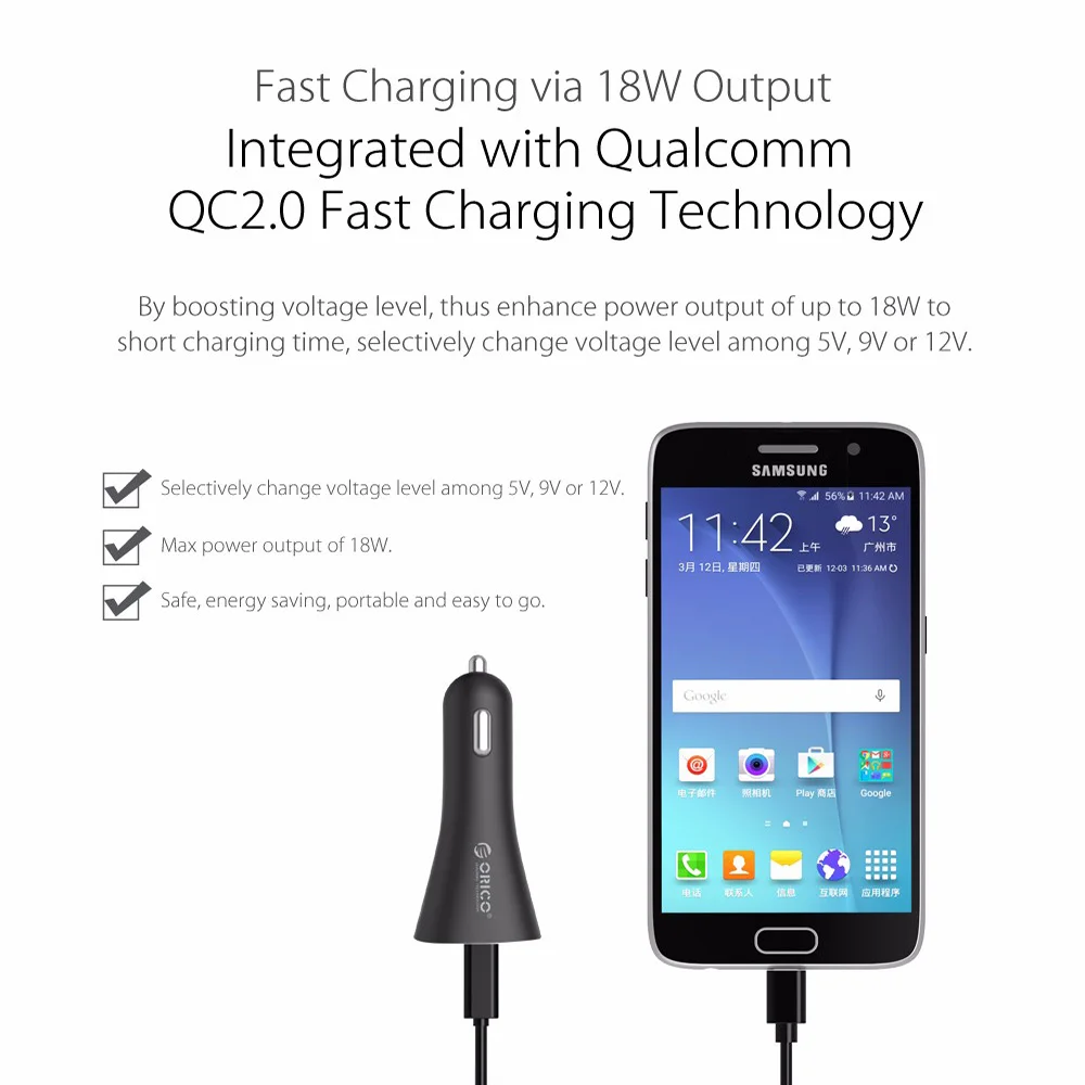 ORICO USB Automašīnas Lādētājs QC2.0 Universālā Ātri Smart Auto Lādētājs USB Mini Tālruņa Lādētājs Samsung Xiaomi Automašīnas Tālruni, Tabletes
