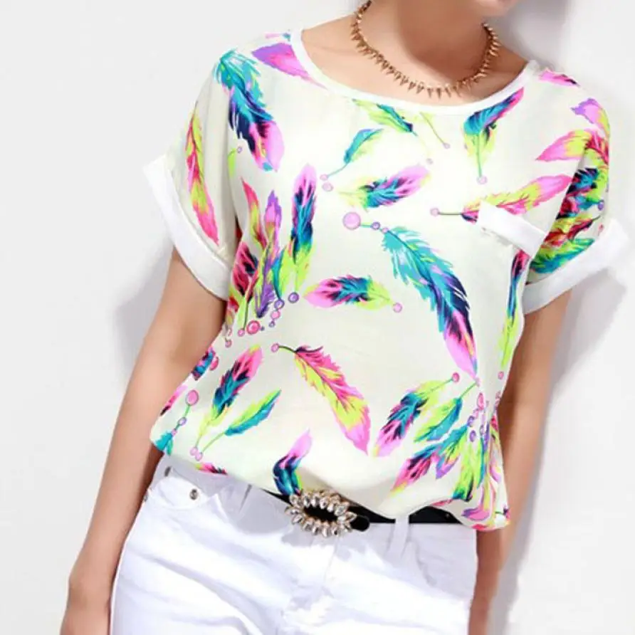 KLV Sieviešu T Krekls Vasaras Drukāt Femme Topi Varavīksnes Spalvas Īsām Piedurknēm Tees Smieklīgi Gadījuma Dāmas korejiešu stila apģērbu 18Apr26