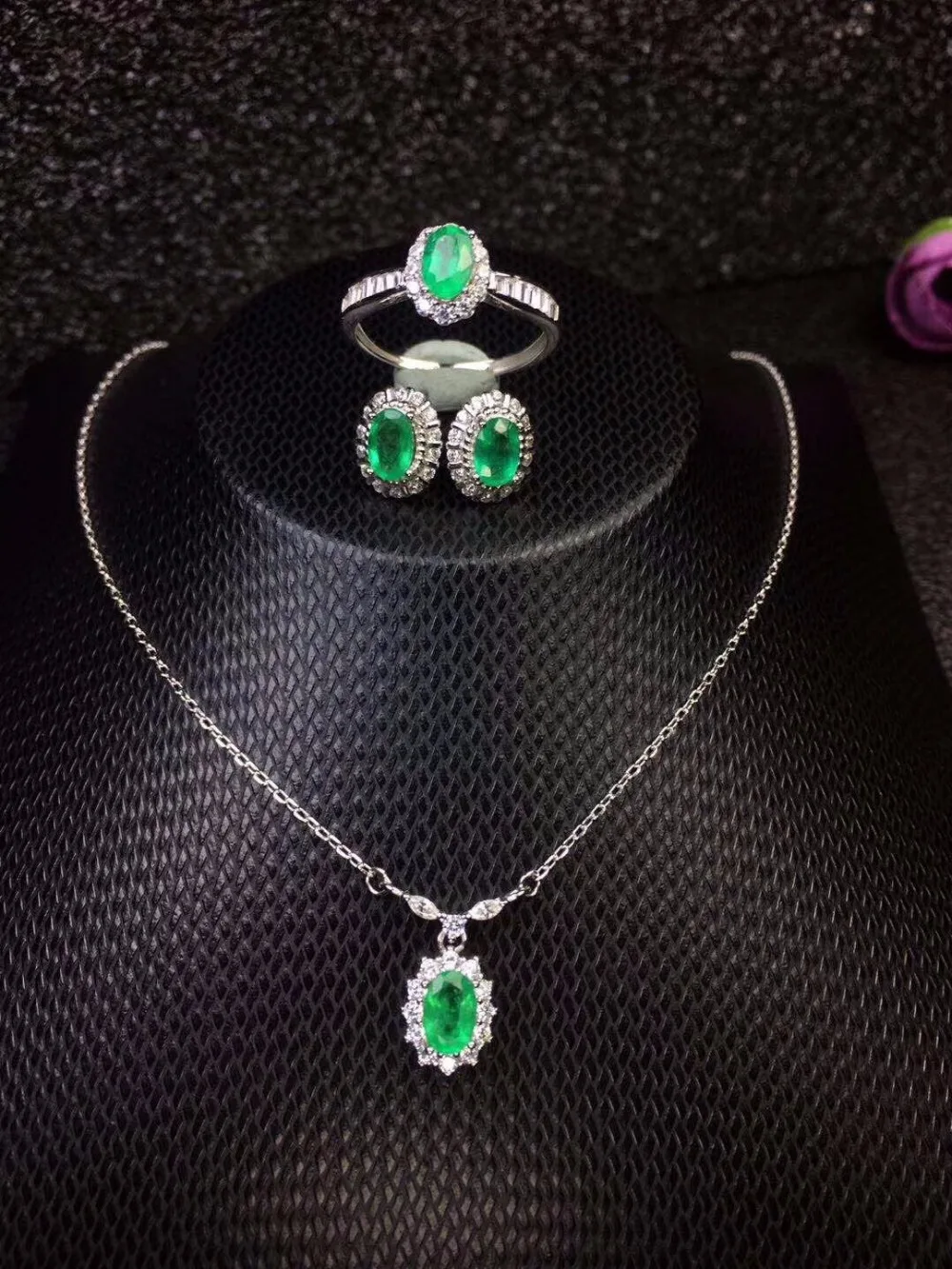 Columbia dabas emerald kopu gredzens, auskari, kaklarota, moderns, ar jaunu dizainu, kvalitātes 925 Sudraba