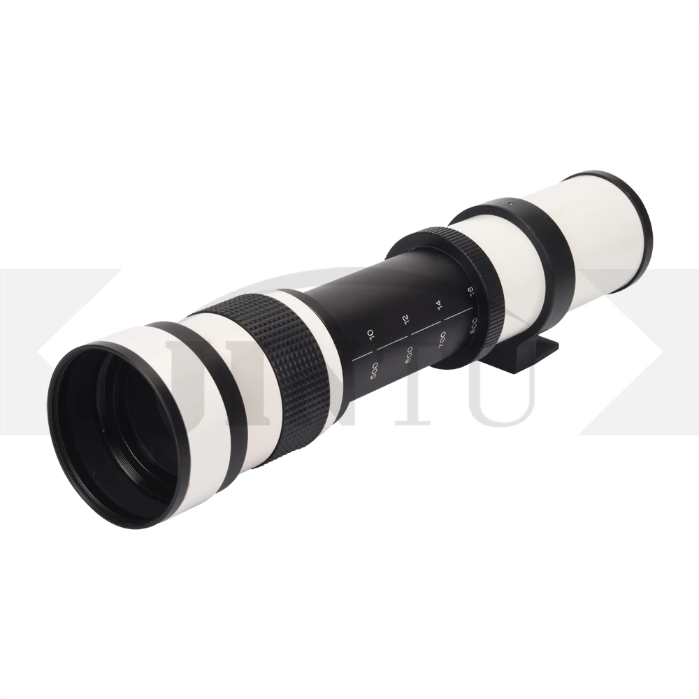 JINTU 420-800mm F/8.3 Telefoto Tālummaiņas Objektīvs + 3 in 1 Tīrīšanas komplekts +67 mm UV + blendi CANON EOS EF Mount DSLR Kameras Balts