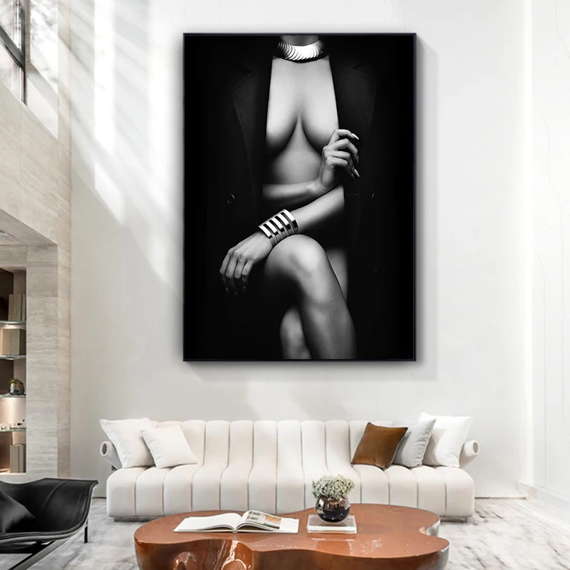 Melnā un Baltā Seksīgu Kailu Āfrikā Sievietes Kanvas Glezna Eļļas Glezna Sienas Art Attēlu Plakātu ar Modernu dzīvo jamo istabu Dekori Mājas
