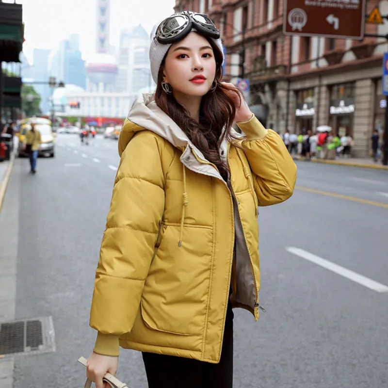 Lucyever Ziemas Biezas Sieviešu Dūnu Jaka Modes Kapuci Dāmas Īss Mētelis Plus Lieluma Silts Kokvilnas Parka Gadījuma Korejas Drēbes 2020