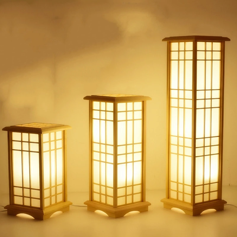Mūsdienu Japāņu Grīdas Lampas Tatami Stila Kvadrāta Formas Koka LED Lampas, Grīdas Guļamistabā Stāv Lampas Dzīvojamā Istabā Garš Spuldzes E27