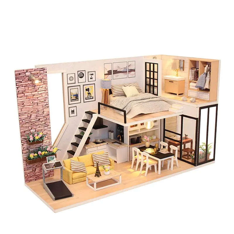 Diy leļļu nams miniatūras rotaļu virtuve, leļļu namiņš piederumi, koka miniatūra leļļu namiņš diy kast mēbeles komplekts drewniany domek