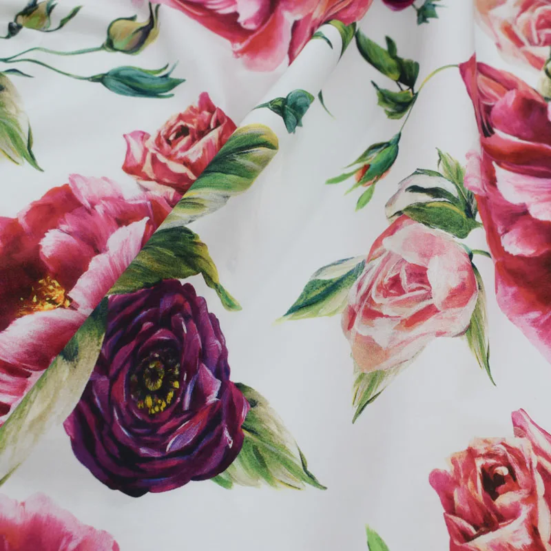 Digitālā glezniecība Peonija rozes tīra kokvilnas auduma vasaras kleita tissu ās metru telas por metro tecido tela noplucis šiks tissus