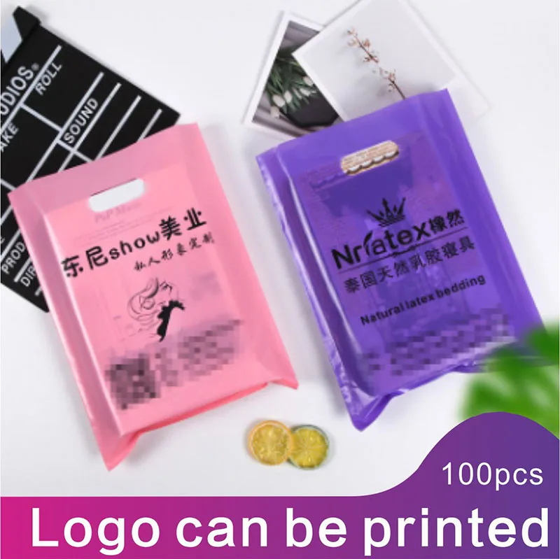 50gab Personalizētu logo plastmasas maisiņu druka logo iepirkumu grozs plastmasas iepirkumu maisiņš ar rokturi 12c bieza