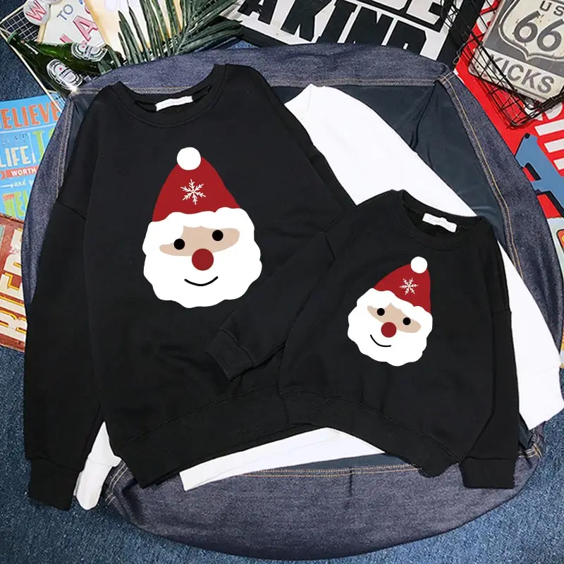 Cute Karikatūra Santa Claus iespiesti ģimenes apģērbs Mamma un Tētis mazuļa melns sarkans džemperis silts rudens 2020. gadam pārsteiguma dāvanu garas piedurknes