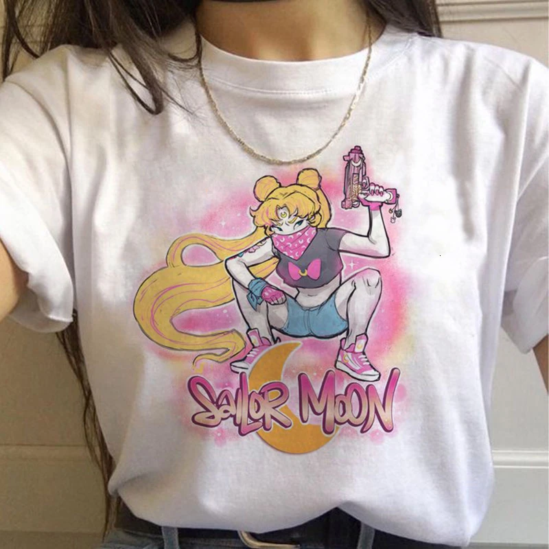 Sailor Moon 90s smieklīgu T Kreklu Harajuku drēbes, T Estētisko kaķis Anime Sieviešu Gudrs Sieviešu T-krekls Kawaii Tees Modes Ullzang