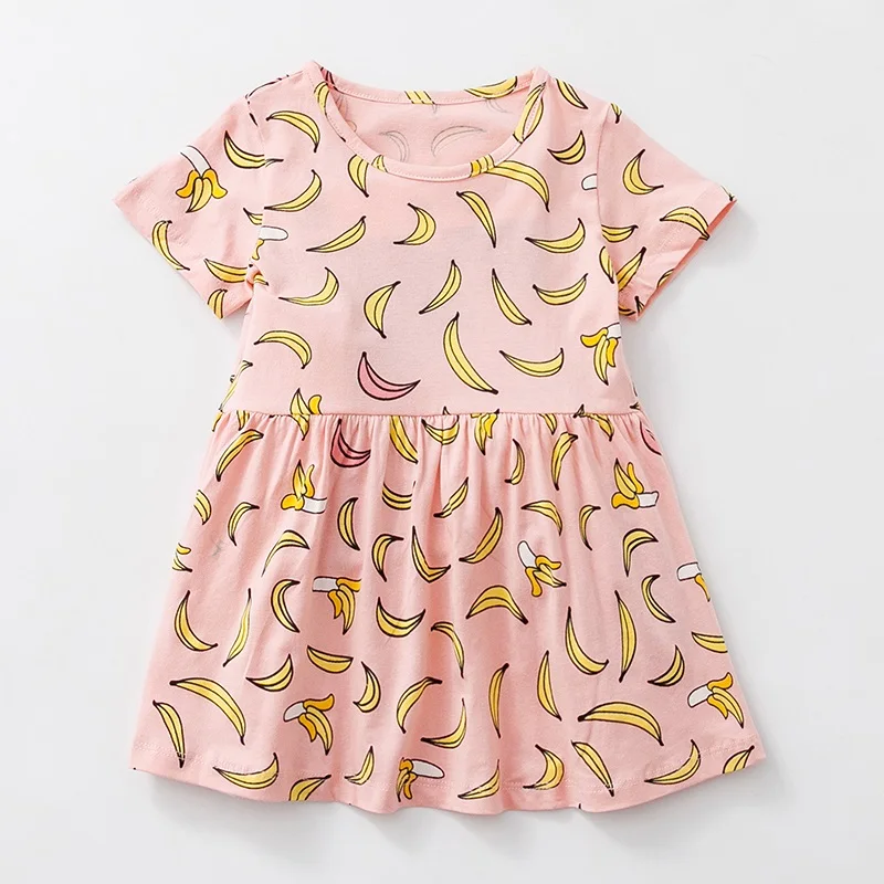 Baby Meitenes Kleita 1-6 Gadiem Bērniem Kokvilnas Vasaras Ikdienas Kleitas Ar Banānu Druka Bērnu Apģērbu KF546