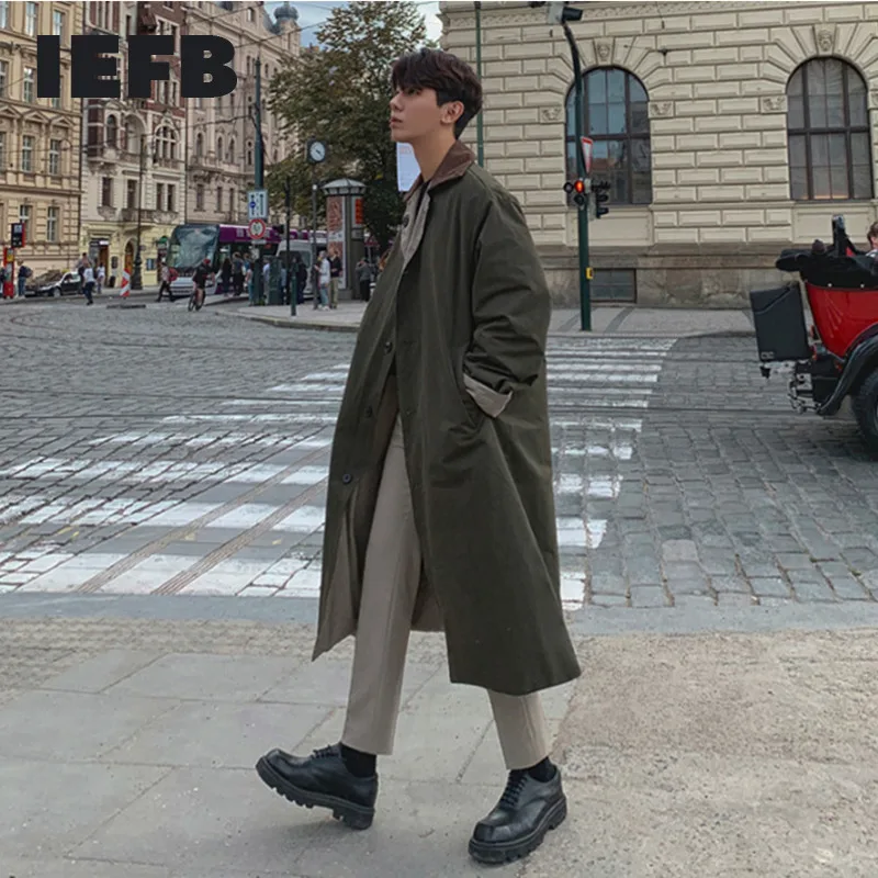 IEFB 2021. gada pavasarī jaunu korejiešu zaudēt vējjaka krāsu bloku Atloks vīriešu vidū garums tendence mētelis, vīriešu modes vaļīga apģērba Y4560