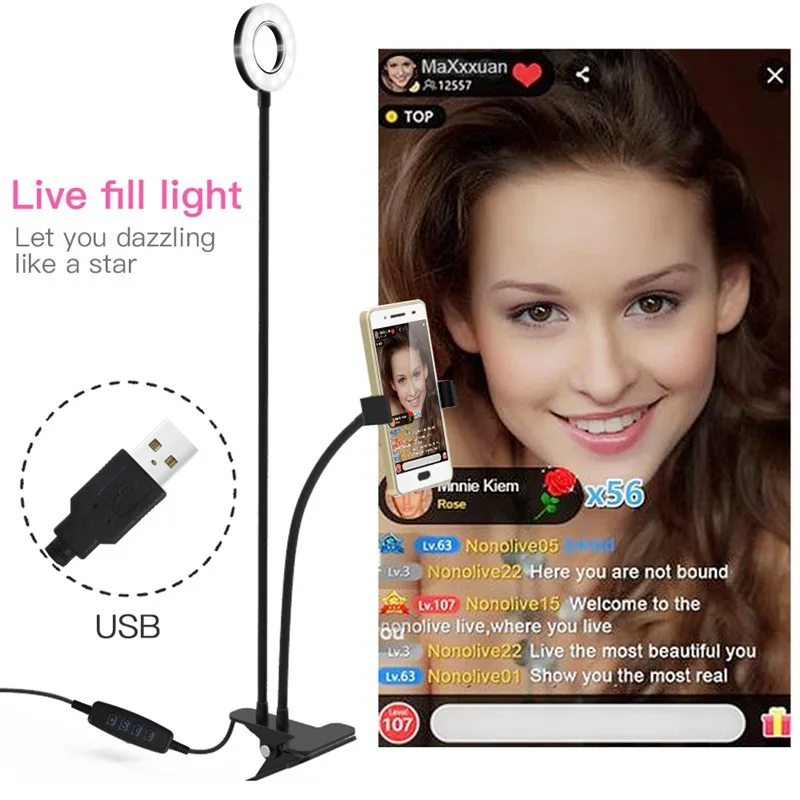 Foto Studija Selfie LED Riņķa Gaisma ar Elastīgu Mobilā Tālruņa Turētājs Youtube Live Stream Biroja Virtuves Grims Kameru Lampas
