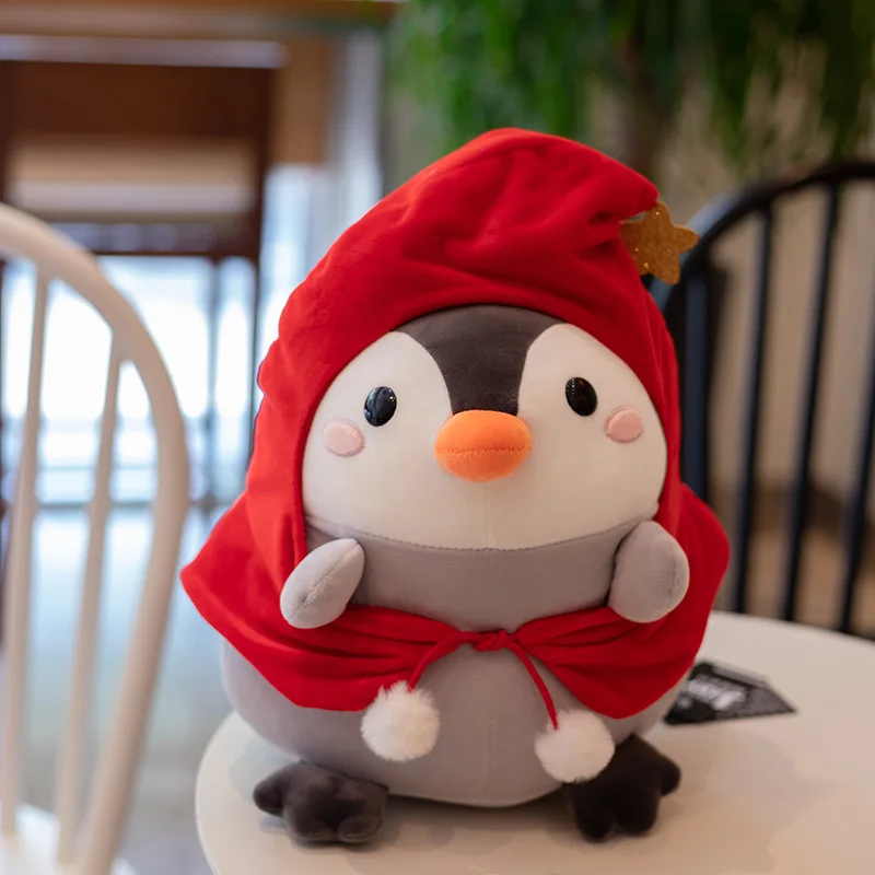 Maz Red Riding Hood Pingvīns plīša rotaļlieta Gudrs Augstas Kvalitātes Ziemassvētku apģērba paslēpni Pingvīnu Izbāzti Dzīvnieki Ziemassvētku Dāvanu Bērniem