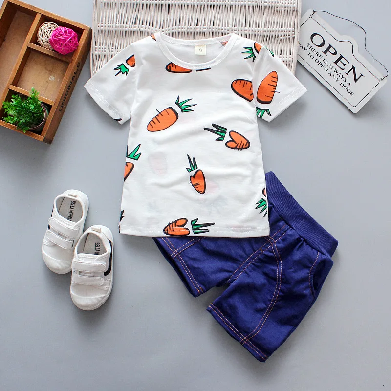 2019 Bērnu Zēniem Vasaras Apģērbu Modes Kokvilnas Komplekts Zēns Iespiesti Sporta T-Krekls + Šorti Bērnu Apģērbi