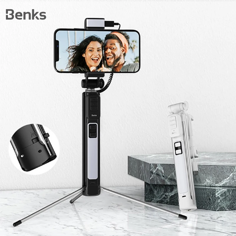 Benks Jaunu Bezvadu Bluetooth Selfie Nūju Statīvs Paplašināms Ar Slēdzi Tālvadības pults Universālā iPhone 11 XR Xiaomi