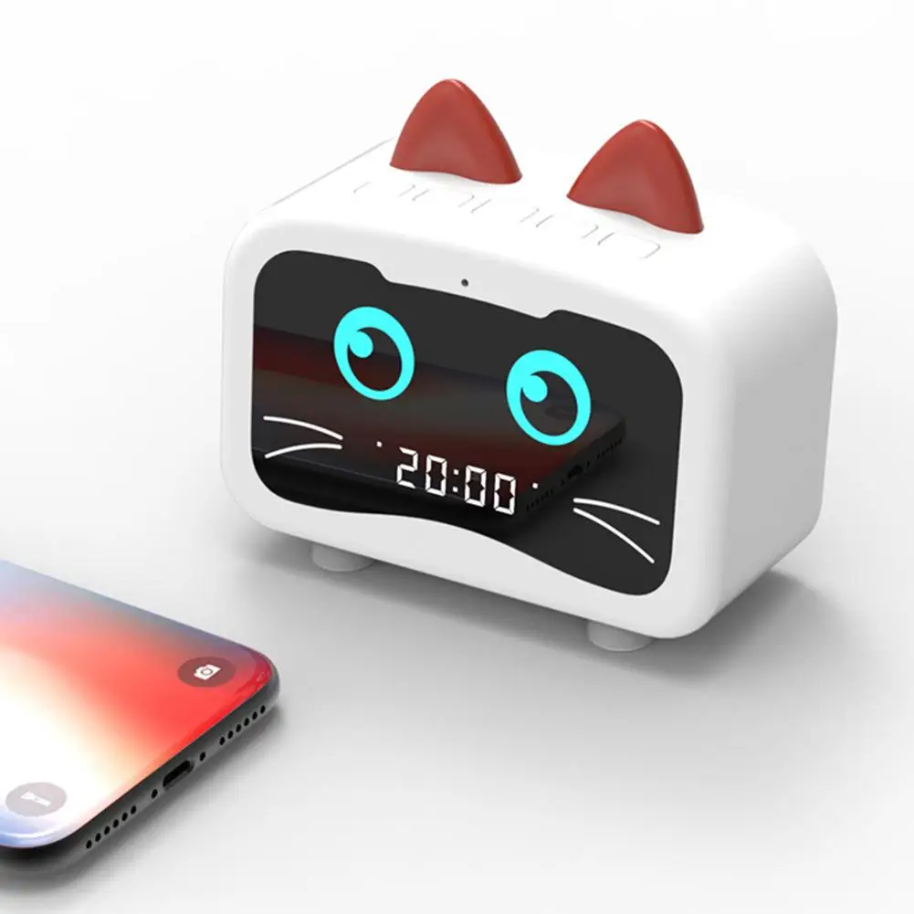 Bērniem Karikatūra Kaķis Formas Modinātājs Bluetooth Skaļruni, LED Galda Pulkstenis Bluetooth Uzlādējams Mini Modinātājs Bass Mūzikas Atskaņotājs