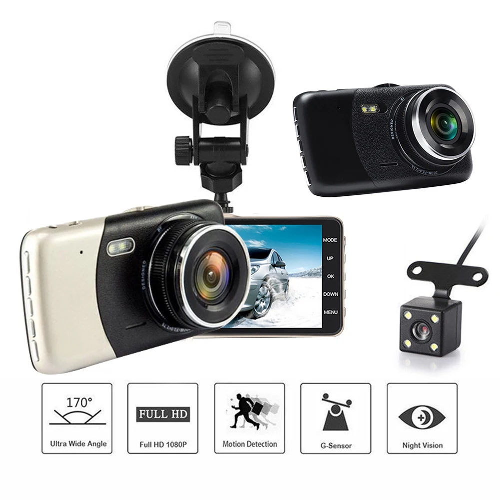 4 Collu IPS HD 1080P Auto Vadītāja Ieraksti Dash Cam Transportlīdzekļu Atpakaļskata Kamera Auto DVR Braukšanas Ieraksti Dashcam Nakts Redzamības G Sensoru