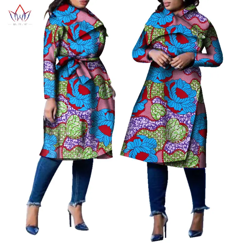Ir 2021. Āfrikas Mētelis Tradicionālo Modes Sieviešu Outwear Plus Lieluma Āfrikas Bazin Riche Dashiki Savukārt Apkakle Trenchcoat WY2261