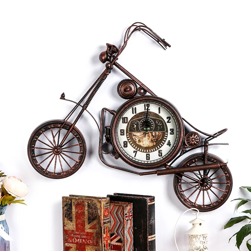 Amerikas dzelzs motociklu pulkstenis sienas apdares Eiropas retro stila interjera dekorēšana aksesuāri sapnis ķērējs Roku darbs