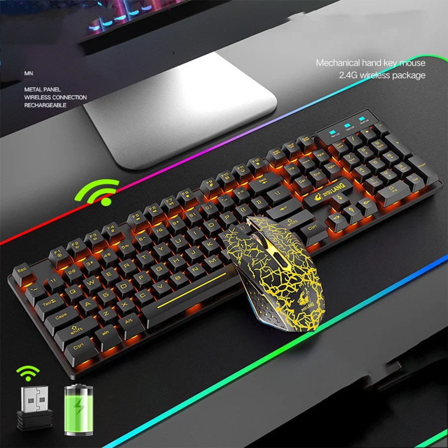 Klaviatūras peles mehāniskās LED USB bezvadu Peles spēļu pc Spēļu backlit par razer tablete Klaviatūra komplekts gamer PC Mehānisko