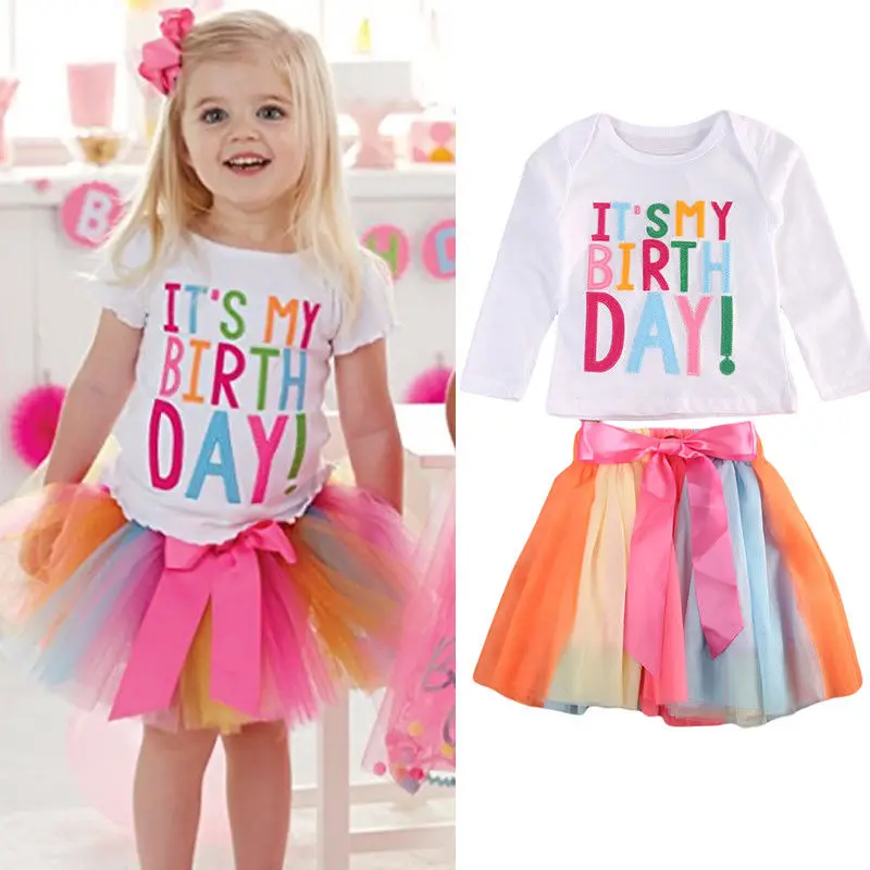Pudcoco Meitene Tērpi 1Y-6Y Baby Girl Bērns, Zīdainis, TĀ MANA Dzimšanas dienu T-krekls+tutu Svārki Kleita Apģērbs Apģērbs