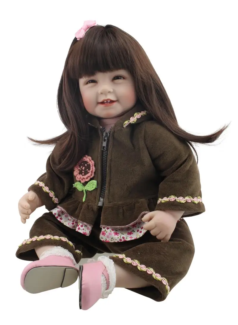 22inch 55cm Taizeme meitene lelles spilgti bērnu atdzimis bonecas gari mati ar zobiem labāko meiteņu rotaļlietas