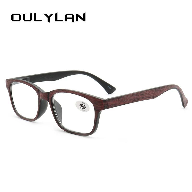 Oulylan Kvadrātveida Koka Imitācijas Lasīšanas Brilles Sievietēm, Vīriešiem Sveķu vecuma tālredzība Brilles ar Dioptriju +1.0+1.5+2.0+2.5+3.0+3.5 Unisex