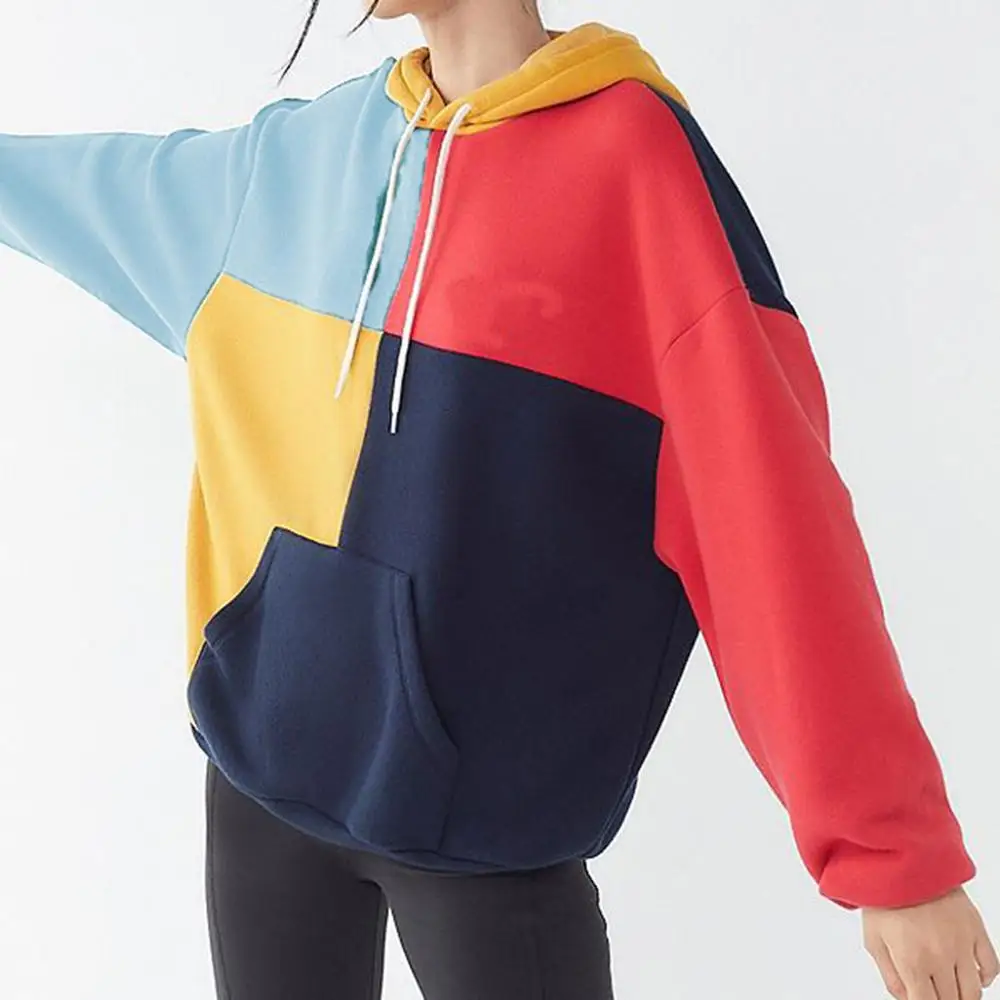 Atšķirīgās Krāsas Sieviešu Krekls Modes Streetwear pelēkā vārna garām Piedurknēm Gadījuma Kapuces Džemperis sporta Krekls Ikdienas Topi #15