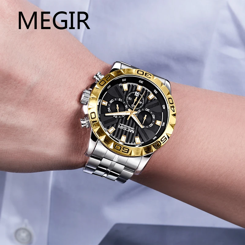 MEGIR Relogio Masculino Vīriešu Pulksteņi Luksusa Slavenā Top Zīmolu Vīriešu Modes Gadījuma Kleita Skatīties Militārās Kvarca rokas pulksteņi Saat