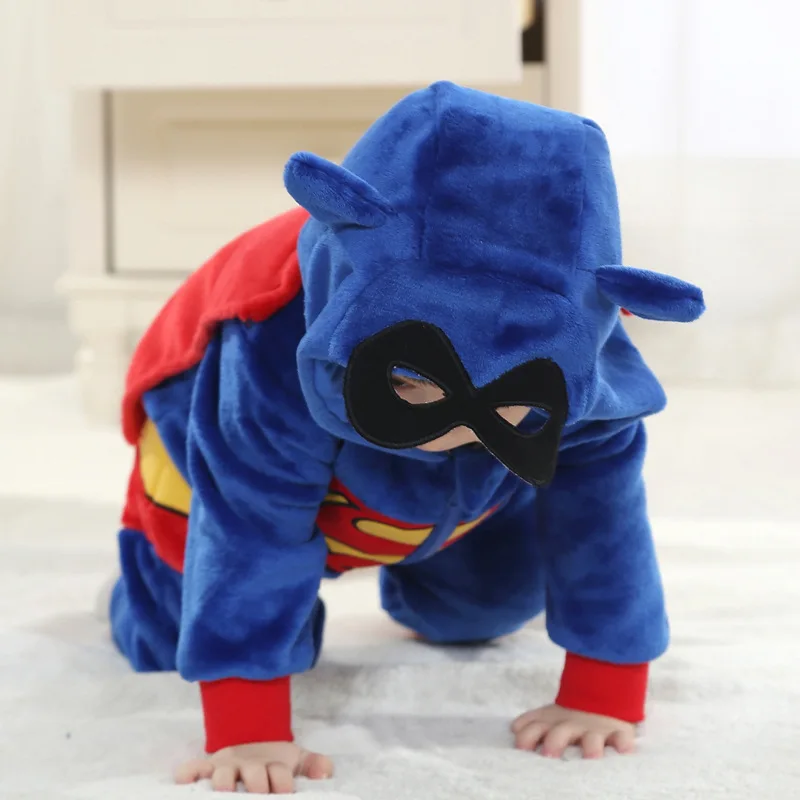 Bērnu Super Varonis Kigurumi Pidžamas Apģērbi Jaundzimušā Bērna Romper Dzīvnieku Onesie Cosplay Kostīms Apģērbs Kapuci Jumpsuit Ziemas Tērps