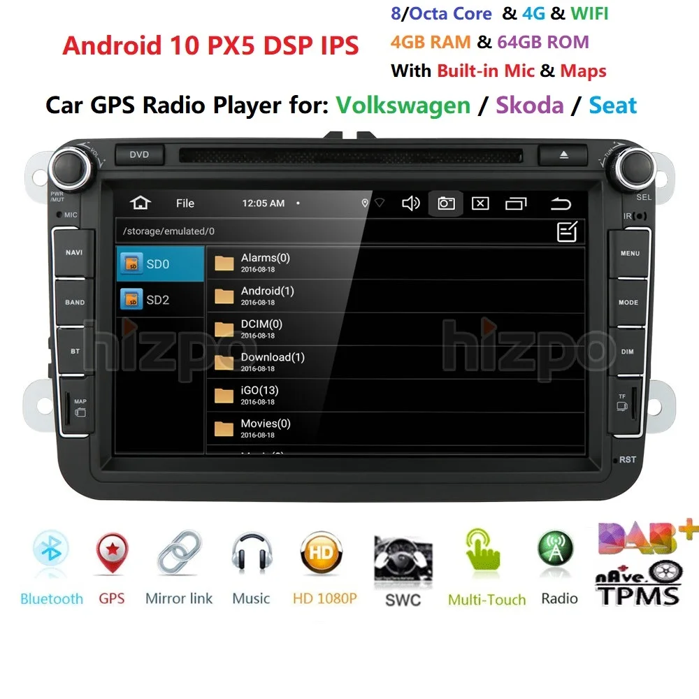 2 din Android 10 Octa Core, 4 GB RAM 64GROM Auto DVD VW Passat CC Polo, GOLF 5 6 Touran EOS T5 Sharan Jetta Tiguan GPS Radio BT