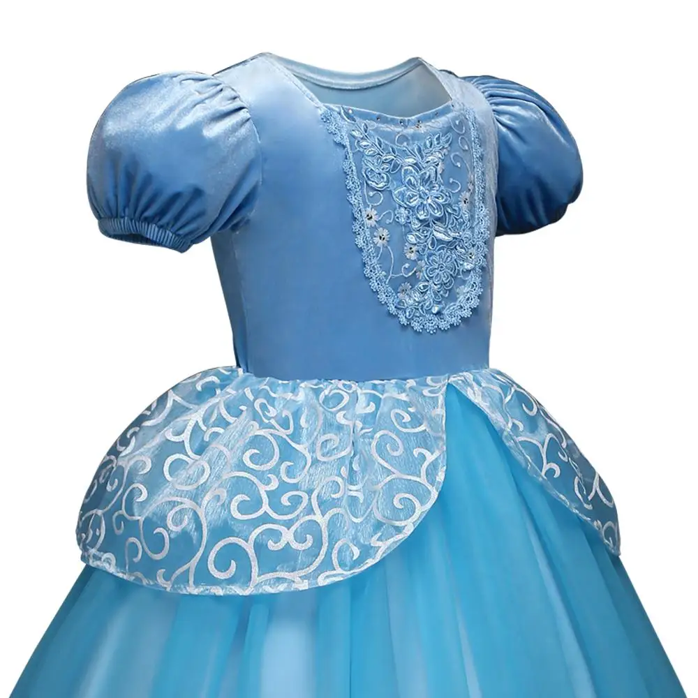 Meitenes Pelnrušķīte Saģērbt Cosplay Kostīmi Bērniem Puff Piedurknēm Izšuvumu Zilā krāsā Drēbes, Bērnu, Ziemassvētku, Dzimšanas dienas Princese Kleitas