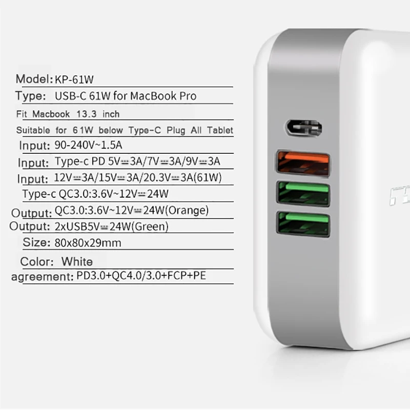FERISING 60W USB Type-C, Sienas Lādētāju, QC3.0 QC4.0 Varas Apple MacBook/iPhone XS XR /Xiaomi USB-C Ātri PD Ātri Uzlādēt 3.0 4.0